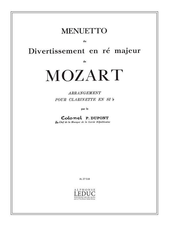 Wolfgang Amadeus Mozart: Menuetto Du Divertissement en Re Maj: Clarinet: