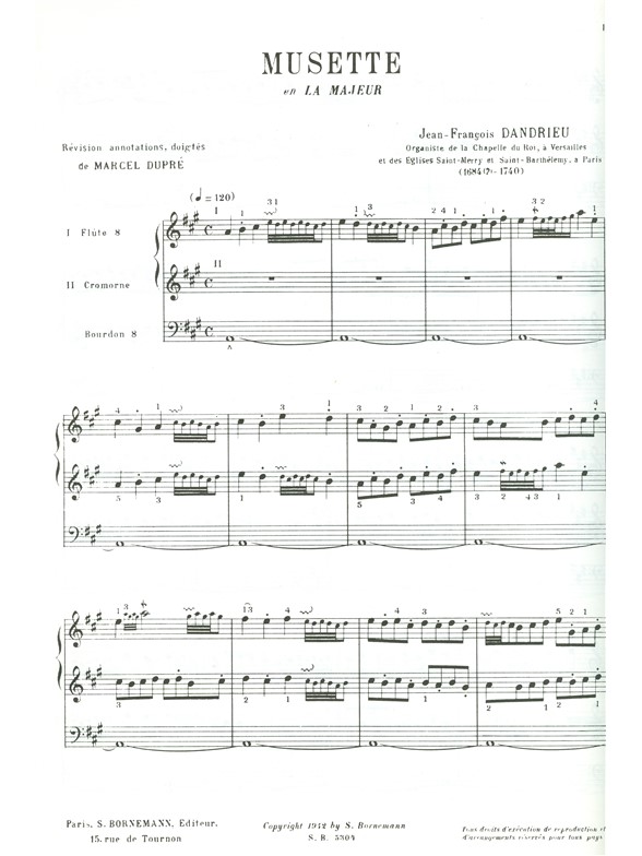 Jean François Dandrieu: Musette En La Majeur: Organ: Score