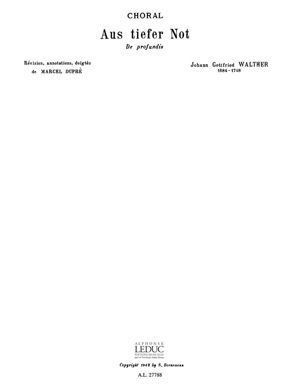 Walther: Choral:Aus Tiefer Not: Organ: Score
