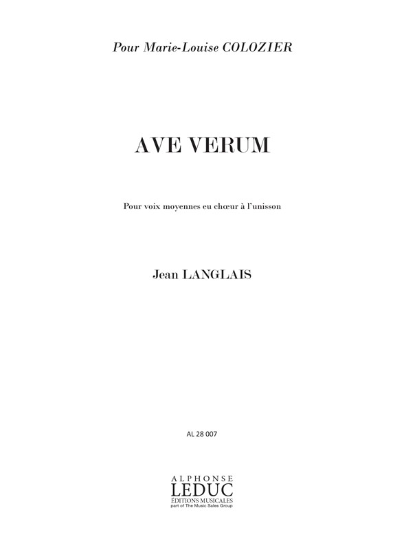 Jean Langlais: Jean Langlais: 3 Prieres No.1: Ave Verum: Medium Voice: Score