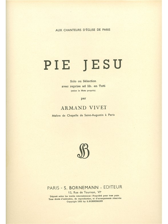 Vivet: Pie Jesu: Voice: Instrumental Work