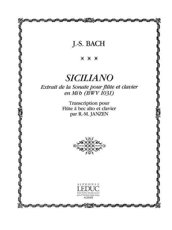Johann Sebastian Bach: Sicilienne: Recorder: Score