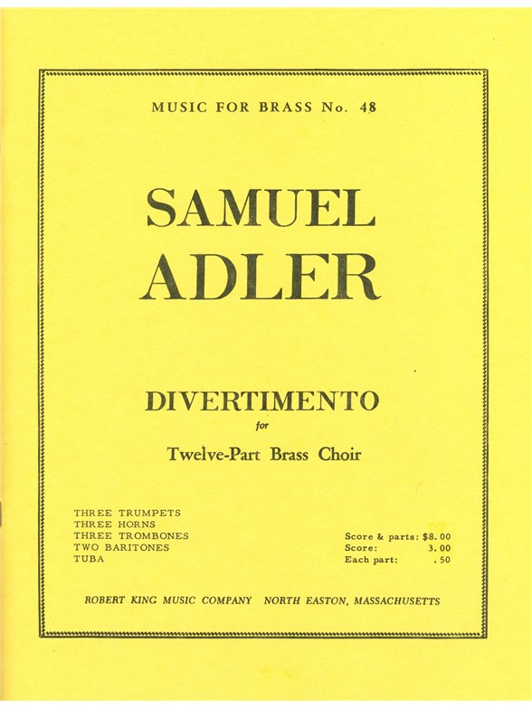 Samuel Adler: Divertimento: Brass Ensemble: Score and Parts