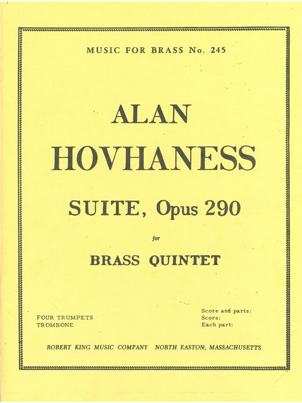 Alan Hovhaness: Suite For Brass Quintet Op.290: Brass Ensemble: Score and Parts