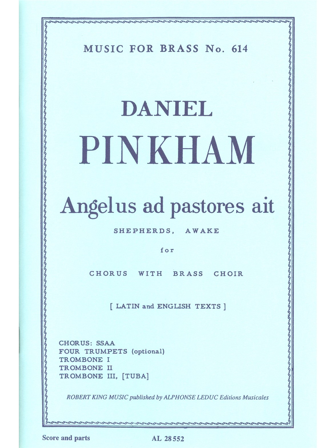 Pinkham: Angelus Dd Pastores Ait: Brass Ensemble: Score and Parts