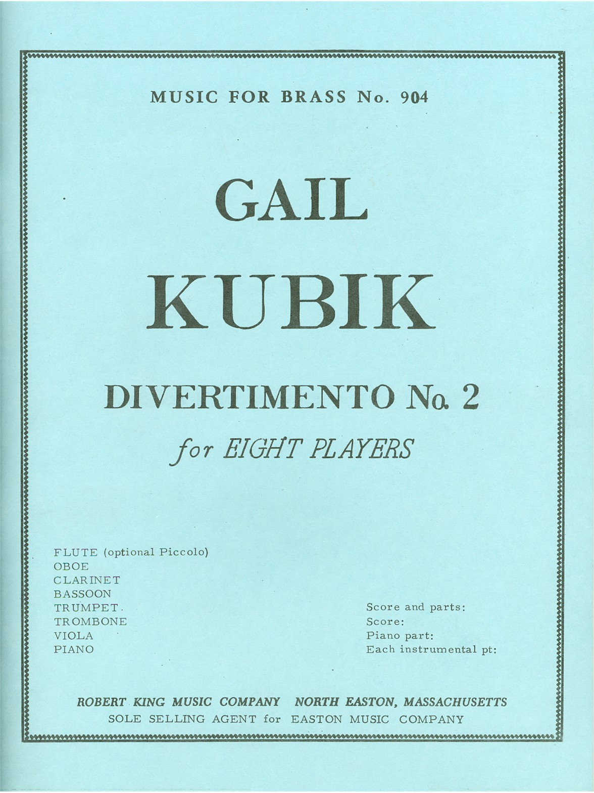 Gail Kubik: Gail Kubik: Divertimento No.2: Chamber Ensemble: Score and Parts