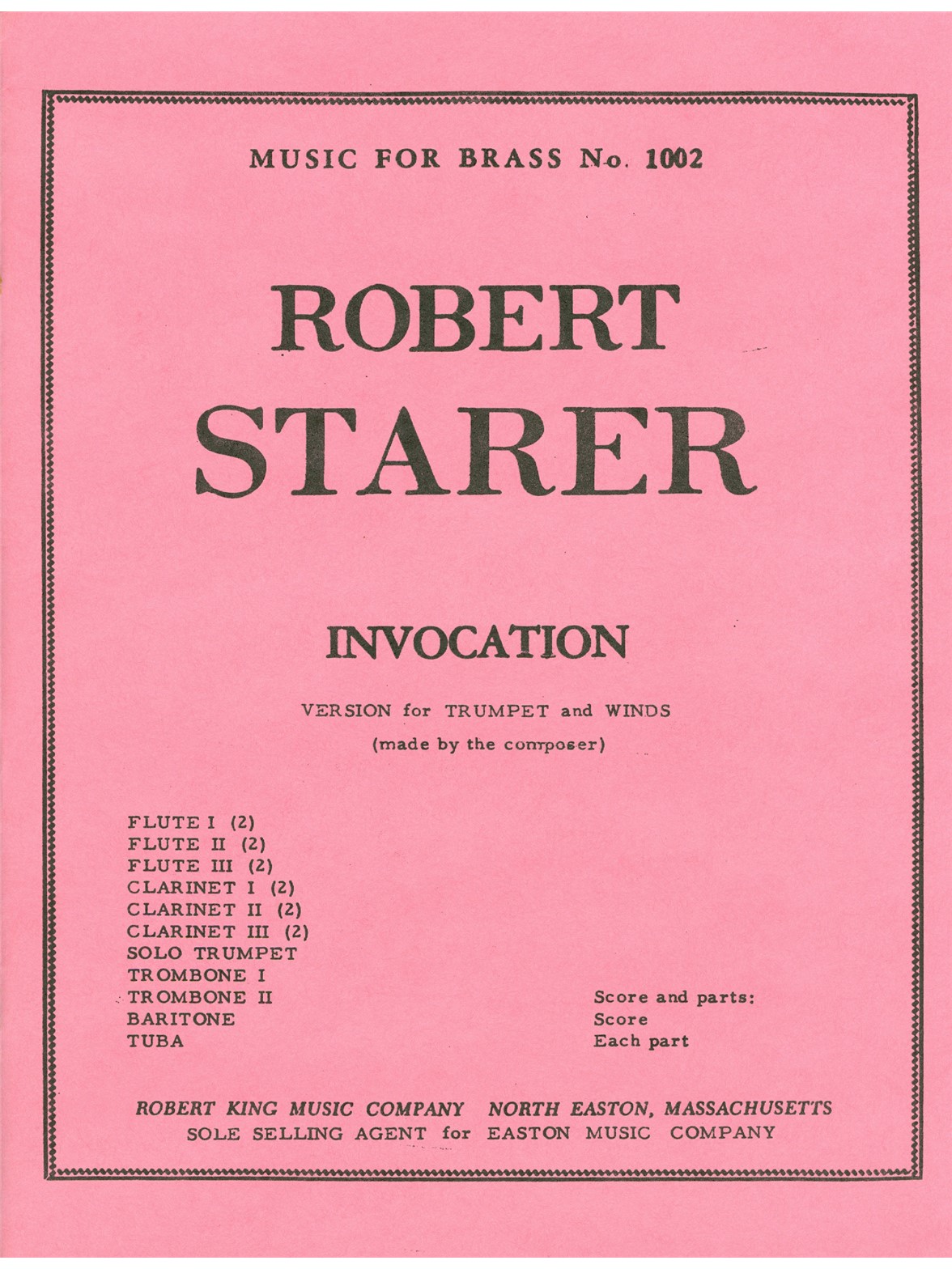 Robert Starer: Invocation: Score and Parts