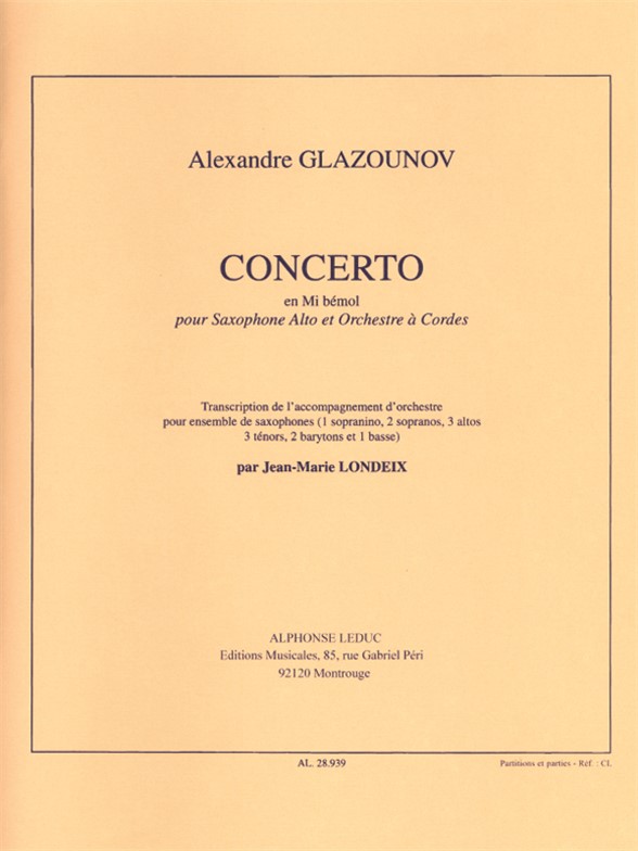 Alexander Glazunov: Concerto Op.109 in E flat major: Saxophone Ensemble: Score