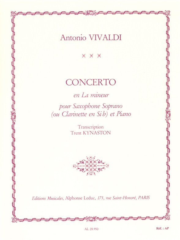 Antonio Vivaldi: Concerto FVII/5 RV461 In A Minor: Tenor Saxophone: Instrumental