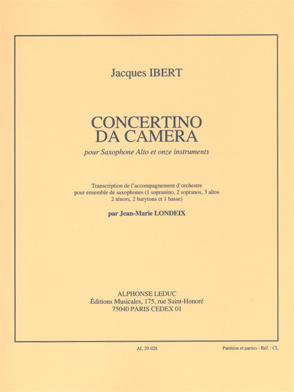 Jacques Ibert: Concertino Da Camera - MCMXXXV: Saxophone Ensemble: Score and