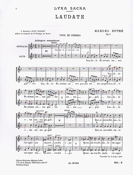 Marcel Dupré: Laudate Dominum Op. 9 No.4 (SA): Soprano & Alto: Vocal Score