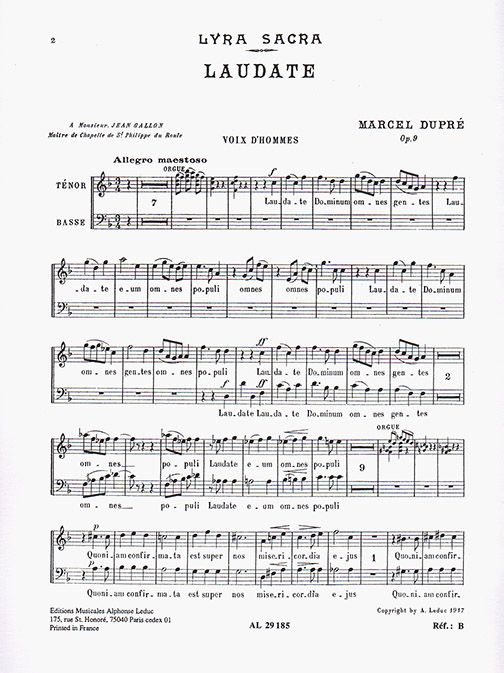 Marcel Dupr: Laudate Dominum Op. 9 No.4 (TB): Tenor: Vocal Score