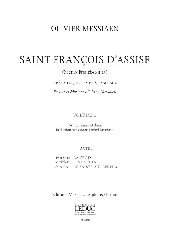 Olivier Messiaen: Saint Francois d'Assise - Volume 1: Opera: Vocal Score