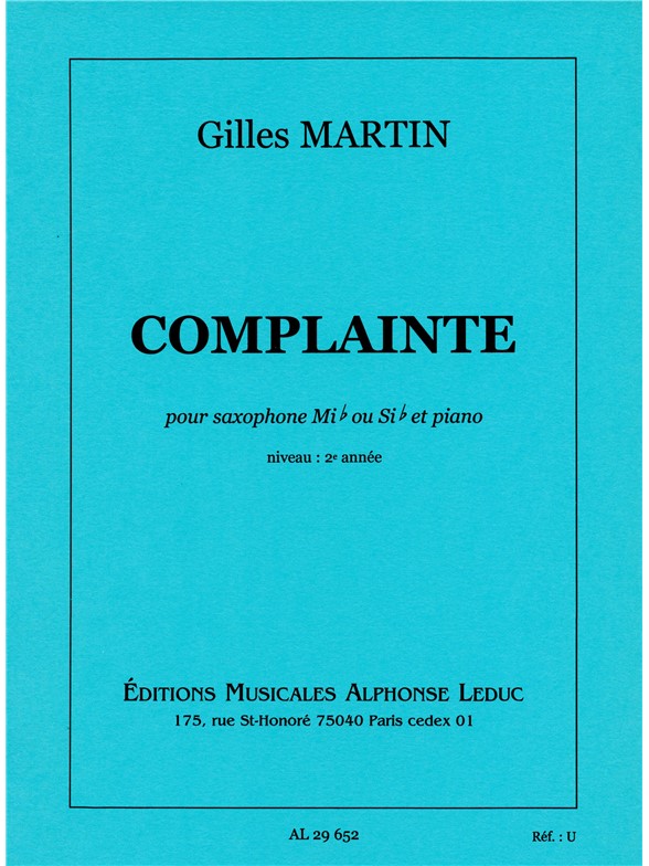 Martin: Complainte: Alto Saxophone: Score