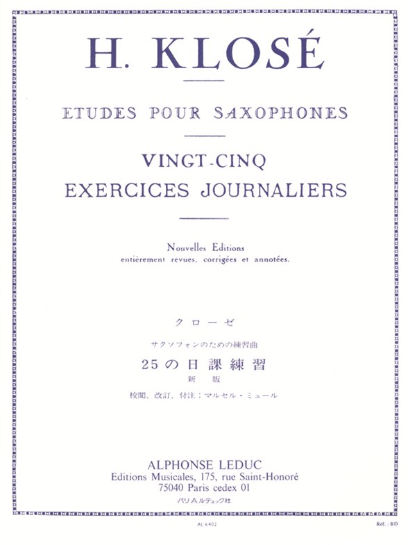 Hyacinthe-Eléonore Klosé: 25 Exercises Journaliers: Saxophone: Study