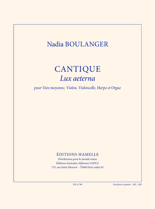 Nadia Boulanger: Boulanger N: Cantique: Medium Voice: Score and Parts