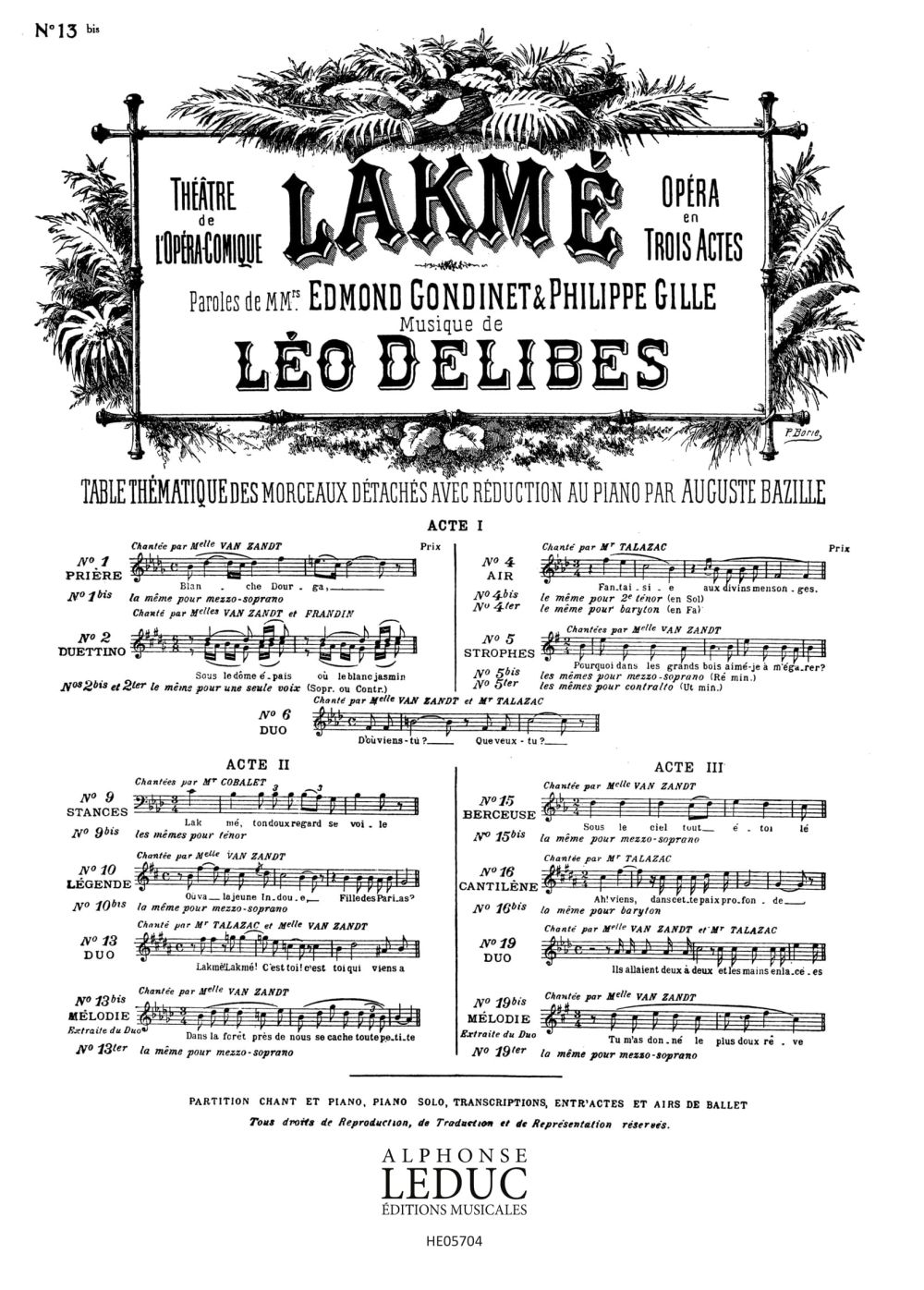 Léo Delibes: Lakme No 13 Bis Melodie Soprano Solo & Piano