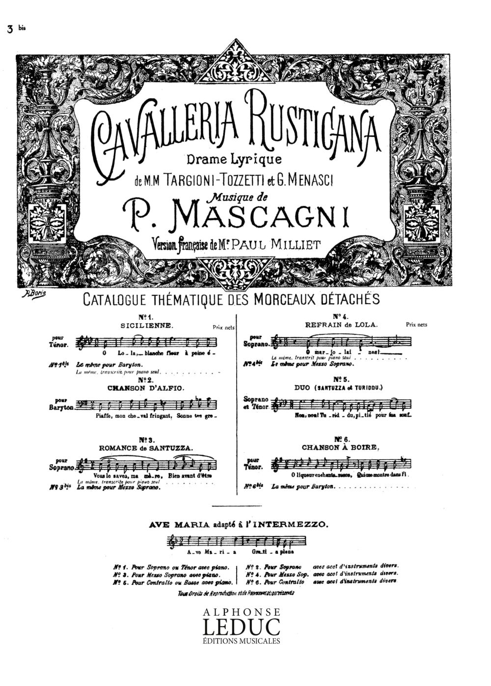 Pietro Mascagni: Air de Cavalleria rusticana No.3 bis - Phantasme: Medium Voice: