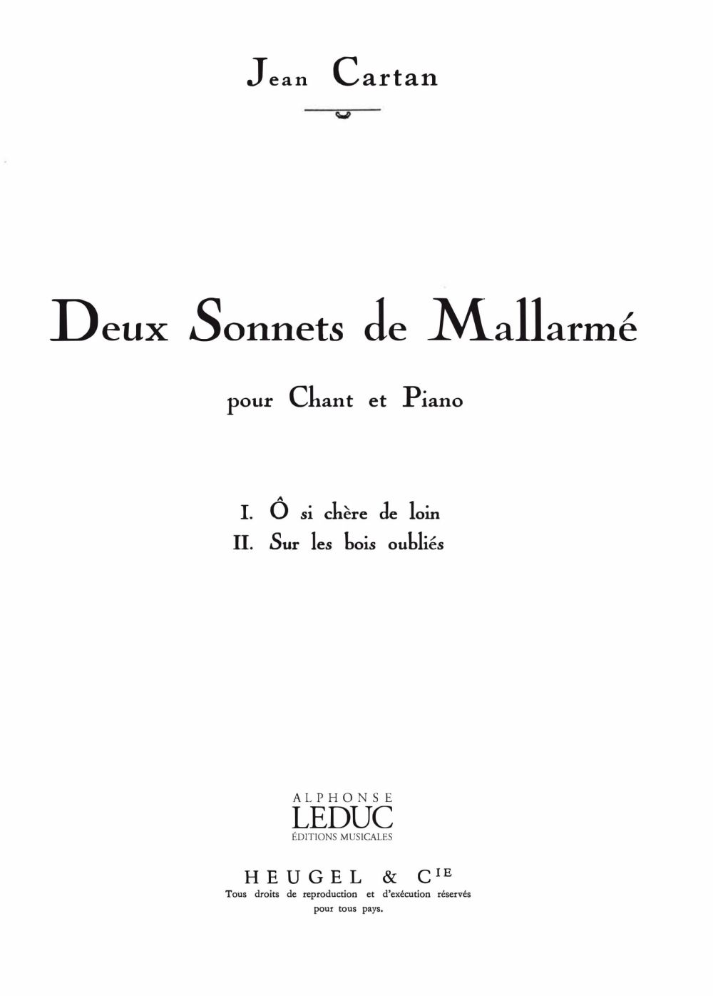 Jean Cartan: 2 Sonnets De Mallarme: Medium Voice: Score