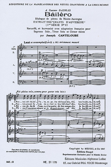 Joseph Canteloube: Auvergne Songs - Series 1  No.2: SATB: Vocal Score