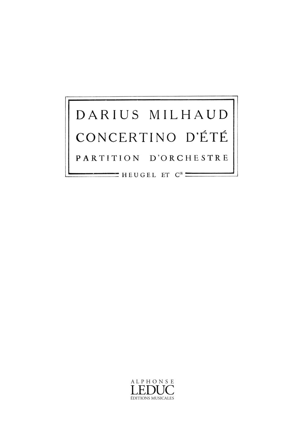 Darius Milhaud: Concertino D'Ete-Alto/9 Instr