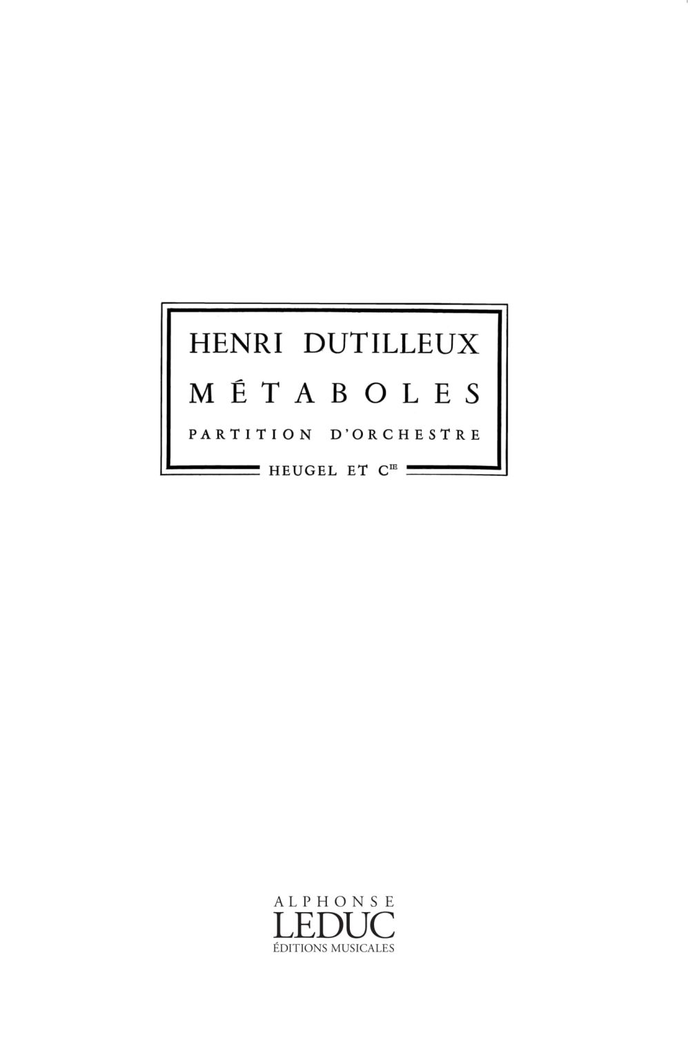 Henri Dutilleux: Metaboles: Orchestra: Study Score