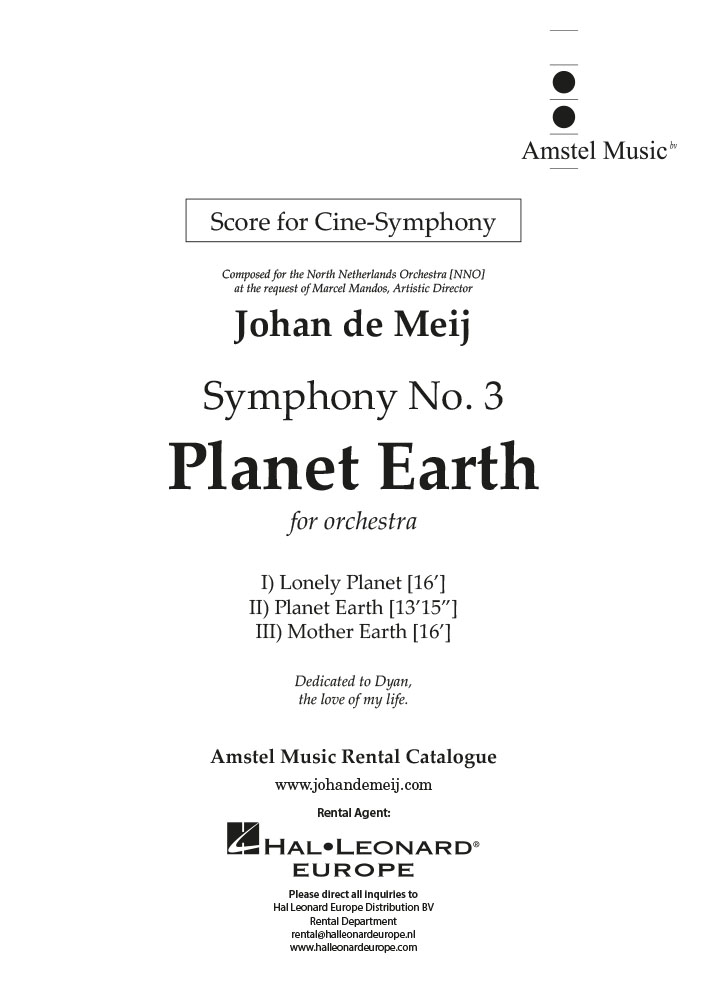 Johan de Meij: Symphony no. 3 Planet Earth (Cine-Symphony vers.): Orchestra: