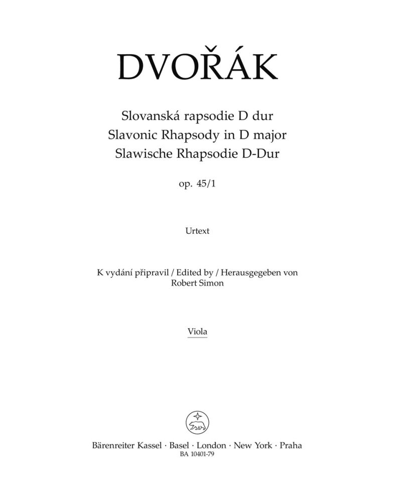 Antonn Dvo?k: Slavonic Rhapsody No.1 in D major Op.45 (Viola): Orchestra: Part