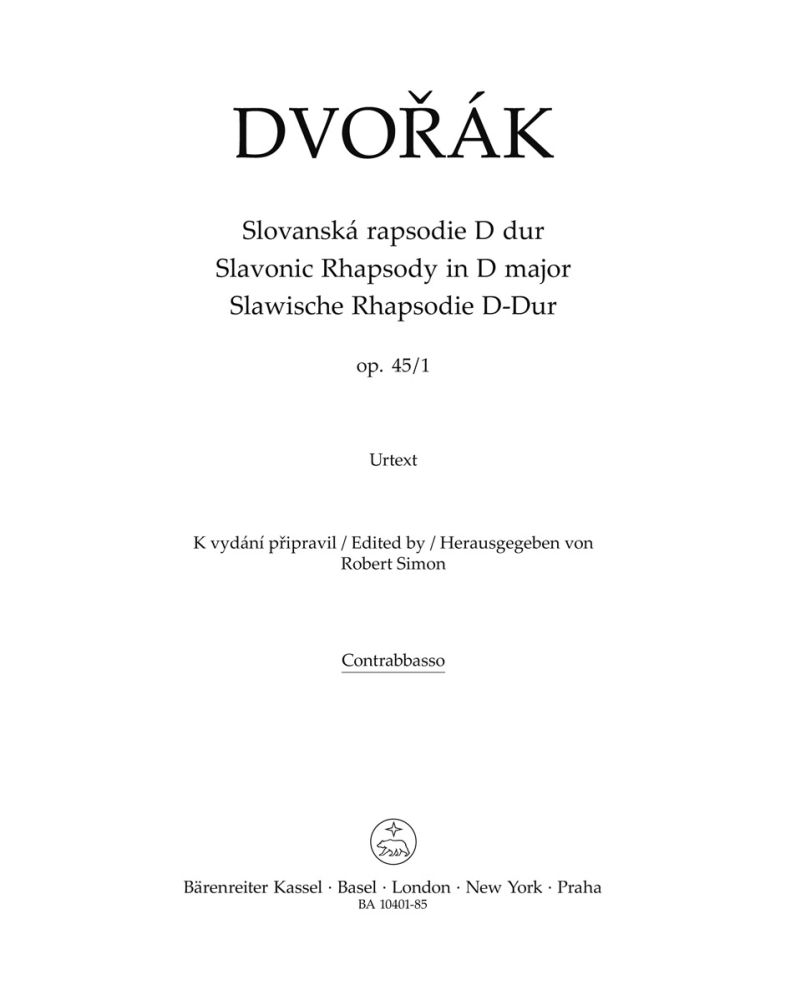 Antonín Dvo?ák: Slavonic Rhapsody No.1 in D major Op.45 (Bass): Orchestra: Part
