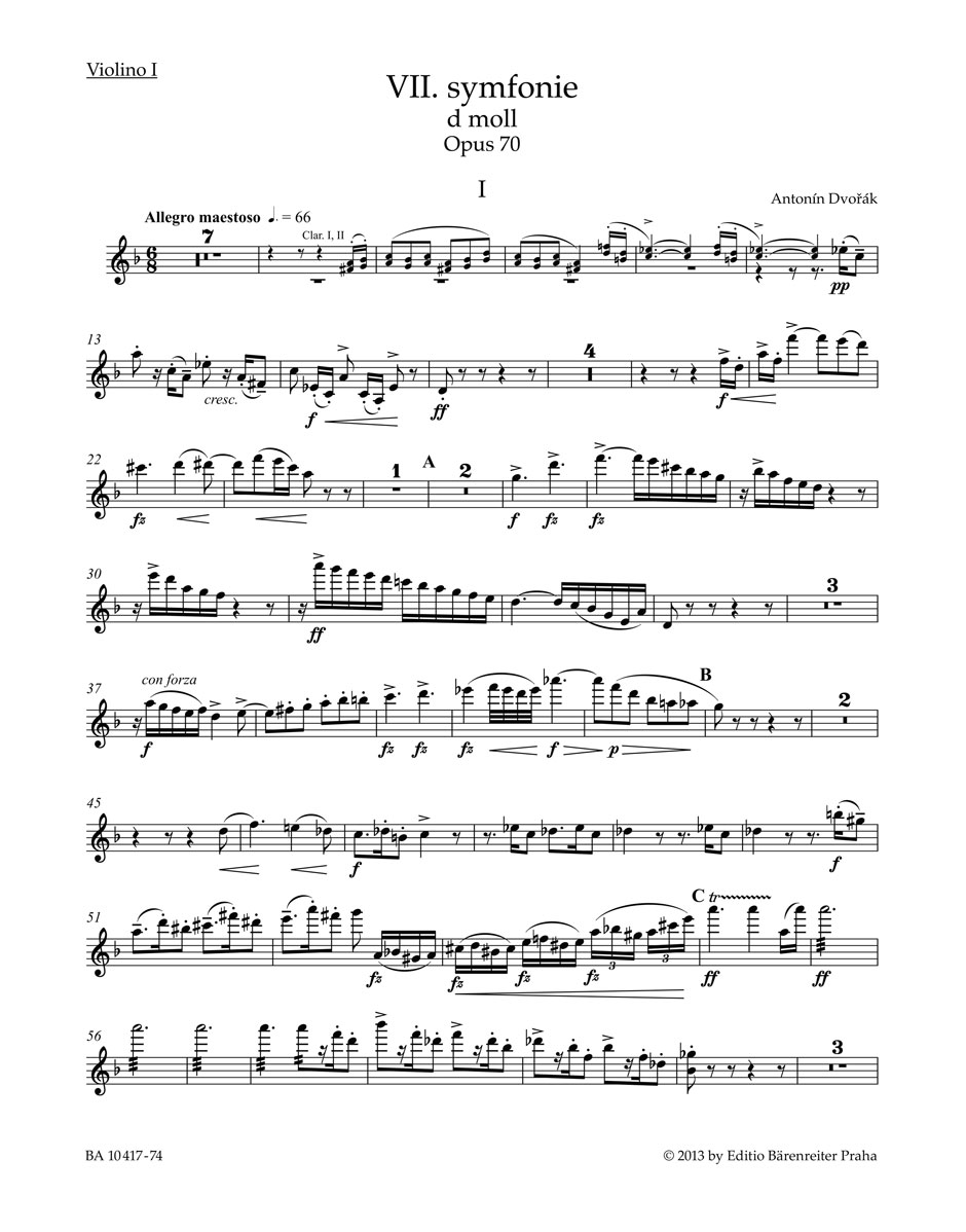 Antonín Dvo?ák: Symphony No. 7 D Minor Op. 70: Orchestra: Parts