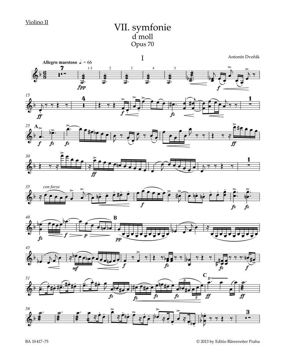 Antonín Dvo?ák: Symphony No. 7 D Minor Op. 70: Orchestra: Parts