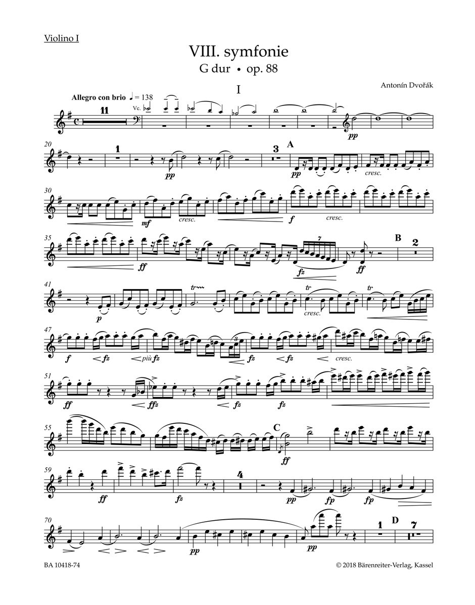 Antonín Dvo?ák: Symphony No.8 In G Op.88 (Violin I): Orchestra: Part