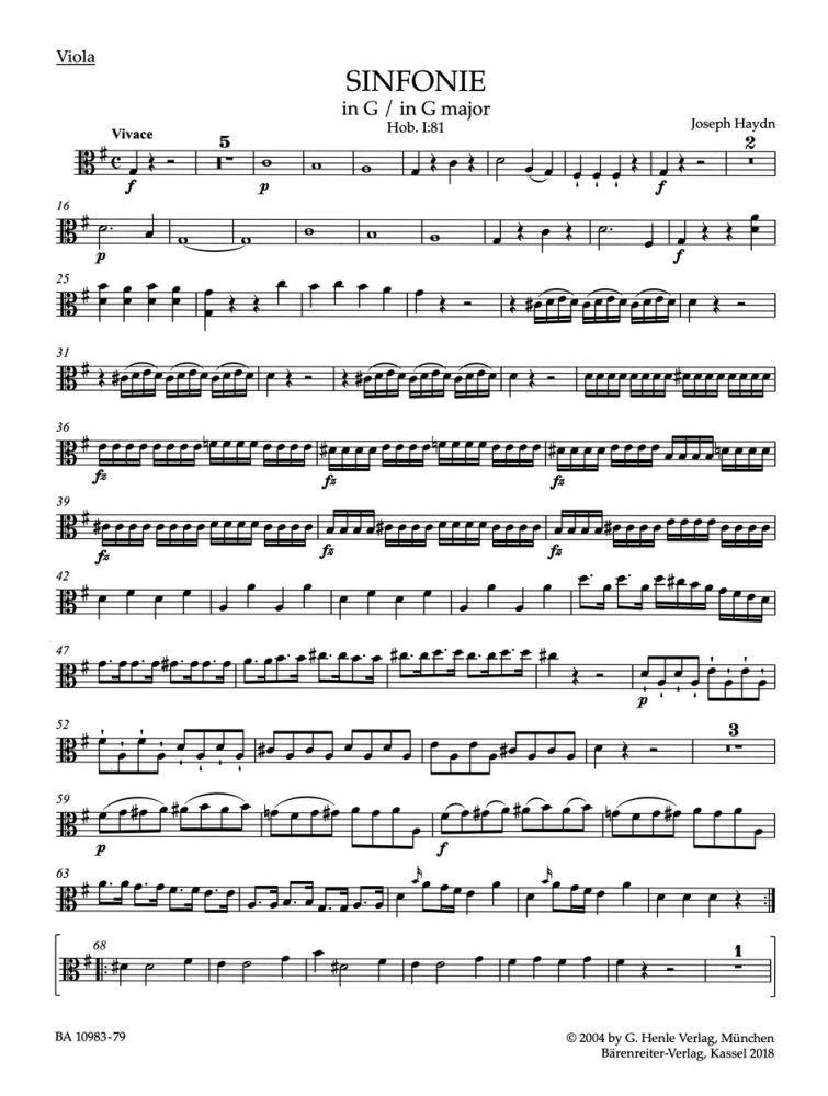 Joseph Haydn: Symphony No.81 In G Major Hob.I: Orchestra: Parts