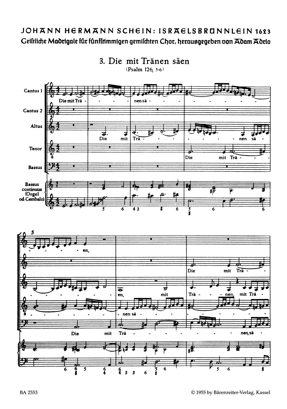 Johann Hermann Schein: Die mit Tranen saen: SATB: Vocal Score