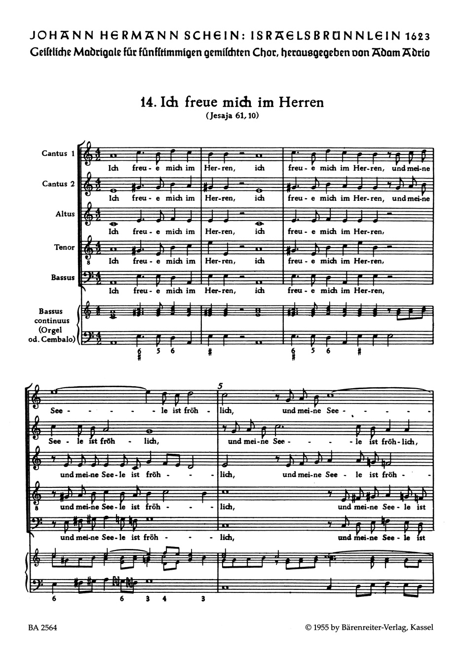 Johann Hermann Schein: Ich freue mich im Herren: SATB: Vocal Score