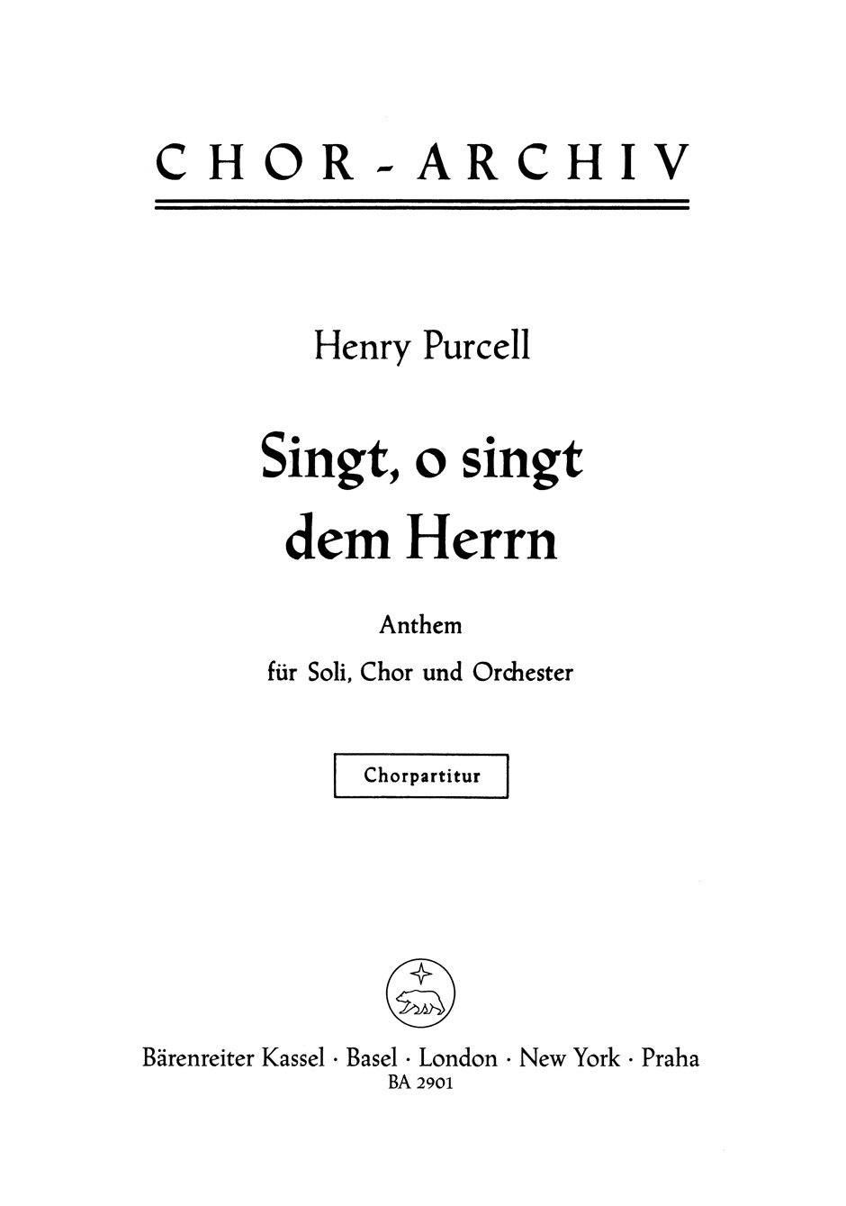 Henry Purcell: O  sing unto the Lord: Mixed Choir: Vocal Score