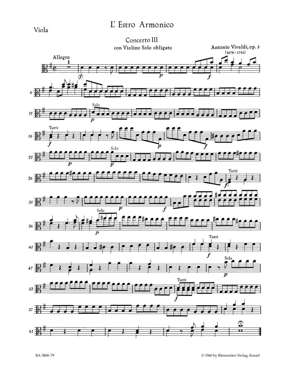 Antonio Vivaldi: Concerto III: String Orchestra: Part