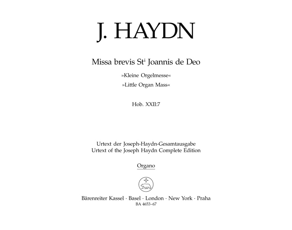 Franz Joseph Haydn: Missa Brevis Sancti Joannis De Deo: Organ: Part