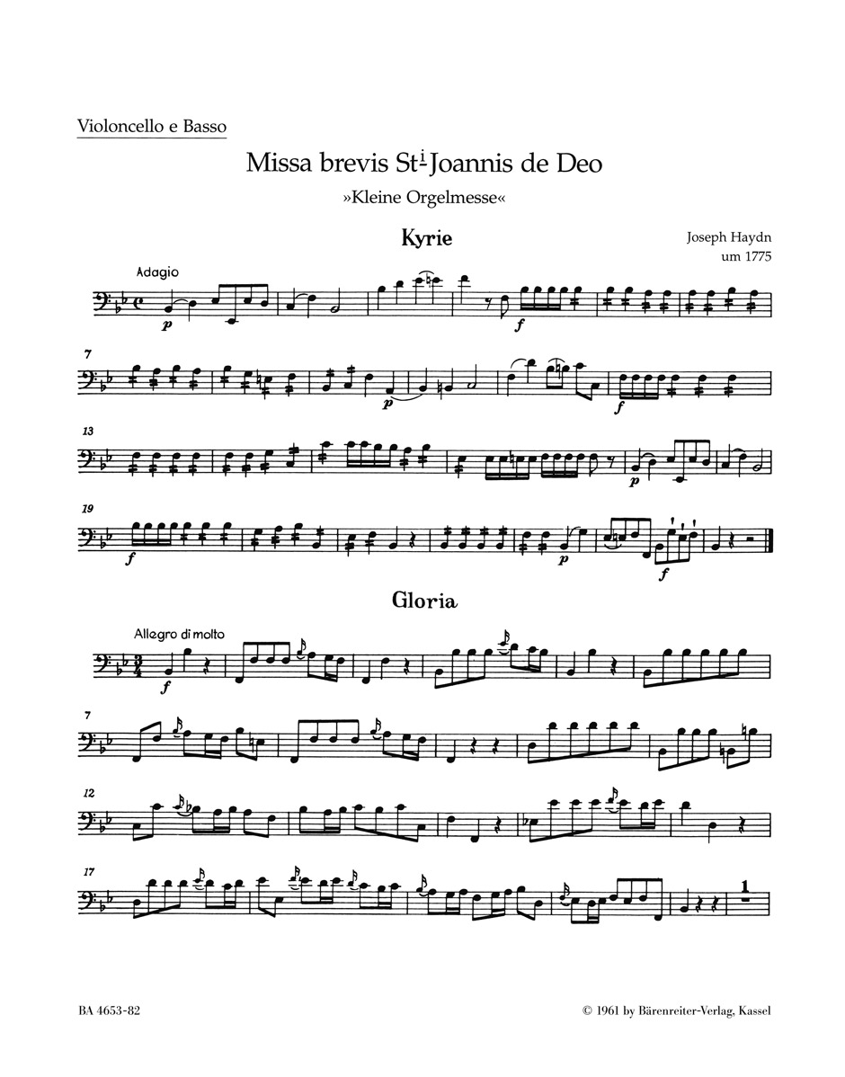 Franz Joseph Haydn: Missa Brevis Sancti Joannis De Deo: Cello: Part