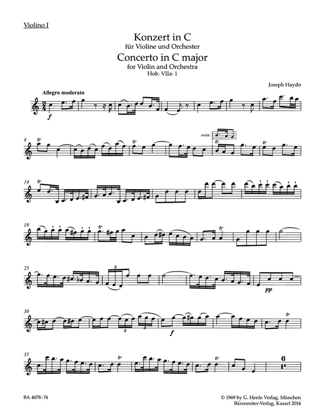 Franz Joseph Haydn: Concerto For Violin In C: Violin: Part