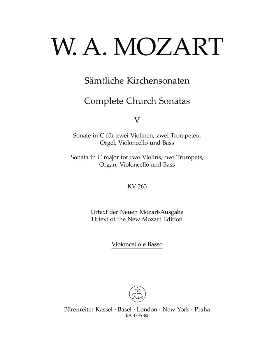 Wolfgang Amadeus Mozart: Church Sonatas Vol 5 In C  K.263: Cello: Part