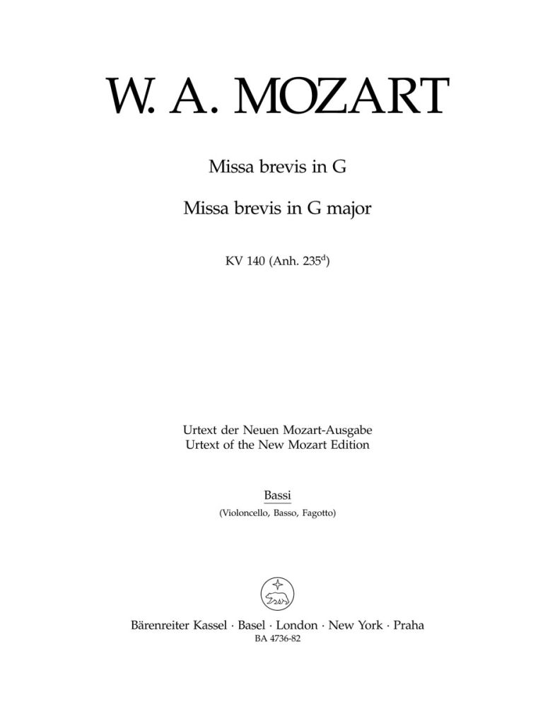 Wolfgang Amadeus Mozart: Missa brevis in G major K.140: Continuo: Part
