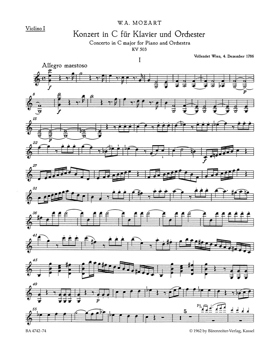 Wolfgang Amadeus Mozart: Piano Concerto No.25 In C K.503: Piano: Part