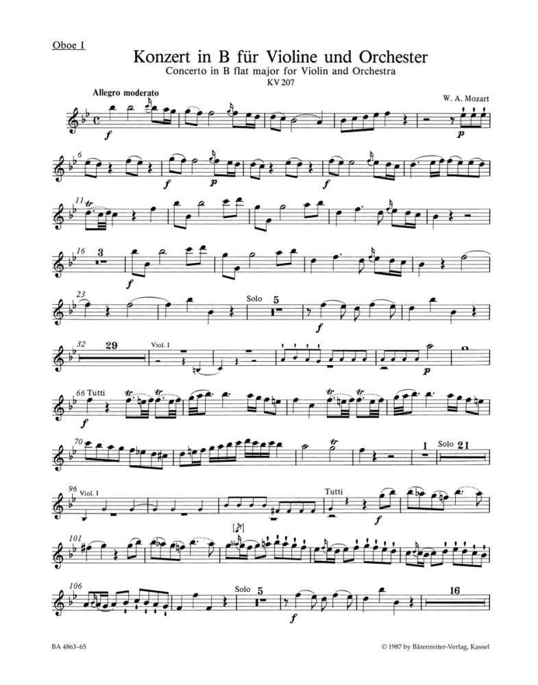 Wolfgang Amadeus Mozart: Violin Concerto No.1 in B-flat major K.207: Violin: