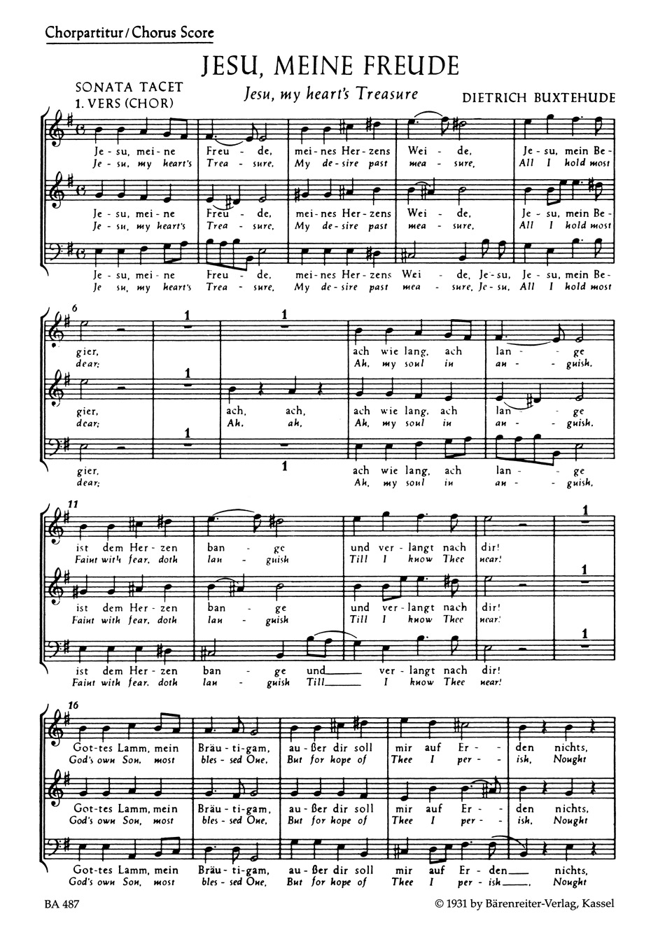 Dietrich Buxtehude: Jesu  my hearts treasure: Mixed Choir: Vocal Score