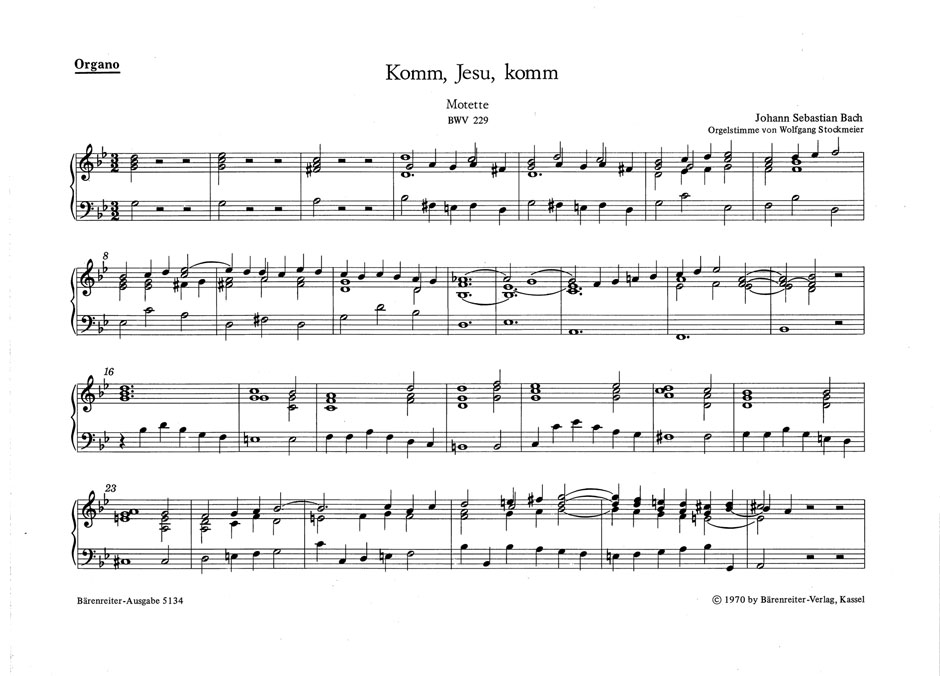 Johann Sebastian Bach: Motet No.5 Komm  Jesu  komm BWV 231: Organ: Part