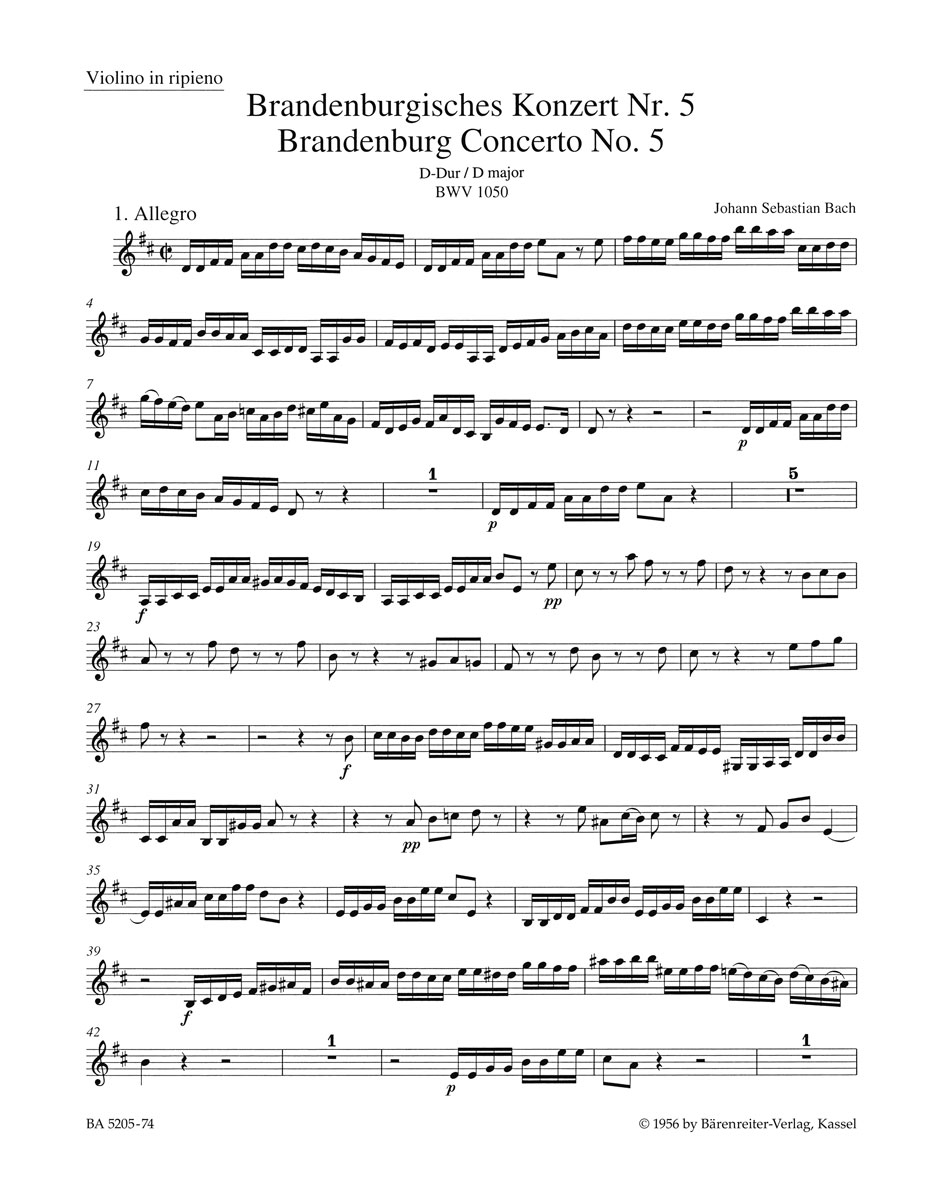 Johann Sebastian Bach: Brandenburg Concerto No.5 In D Major BWV 1050: Orchestra: