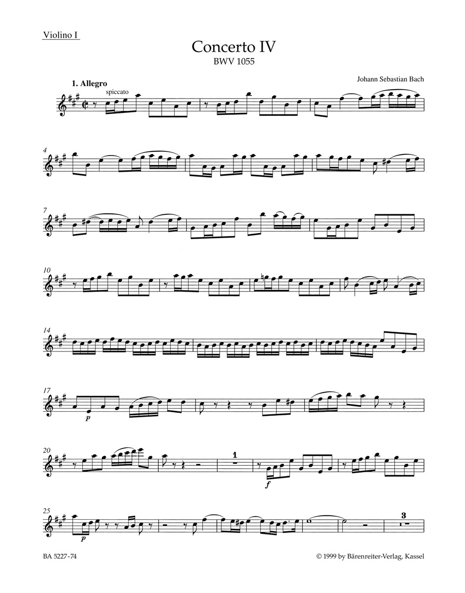 Johann Sebastian Bach: Concerto for Keyboard No.4 in A major BWV 1055: