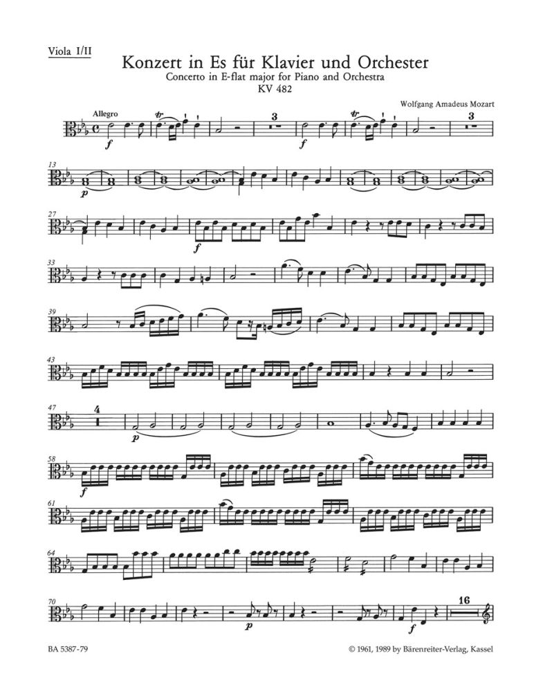 Wolfgang Amadeus Mozart: Piano Concerto No.22 In E-Flat K.482: Piano: Part