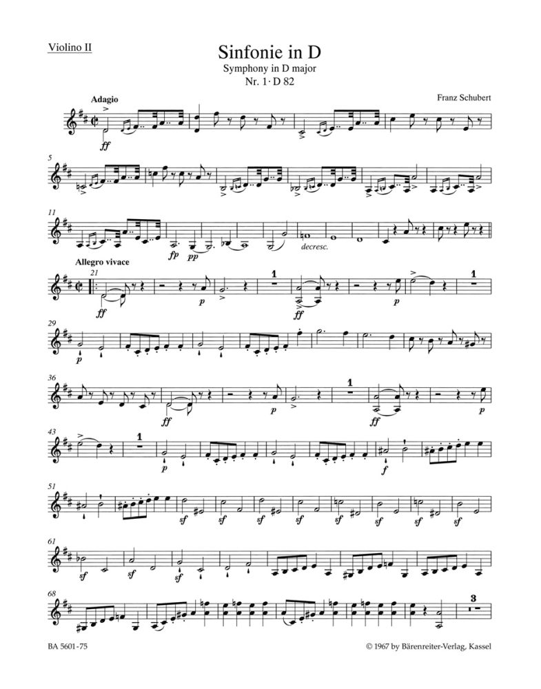 Franz Schubert: Symphony No.1 In D - D 82: Orchestra: Part